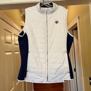 EUC Women's Peter Millar White Navy Frederica Golf Club Quilted Vest Size XL